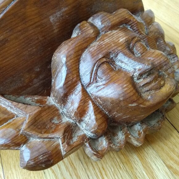 Vintage Cherub Carved Wood Angel Shelf Wall Mounted Altar Chunky Smiling Happy - Picture 14 of 16